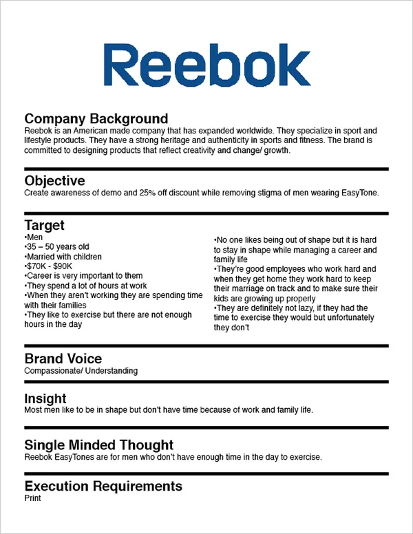 Reebok creative brief etkili bir creative brief'in 5 ana kriteri ajansara